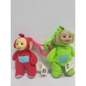 Vintage 1999 Teletubbies Burger King Po Dipsy Plush Keychain Clip On Toy Set 4"